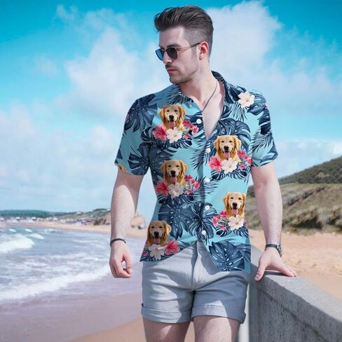 Dog Hawaiian Shirt for Men,Button Down Beach Casual Shirts in Saudi Arabia