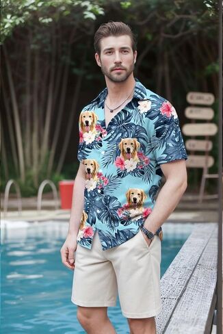 Dog Hawaiian Shirt for Men,Button Down Beach Casual Shirts in Saudi Arabia