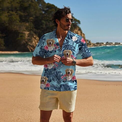 Dog Hawaiian Shirt for Men,Button Down Beach Casual Shirts in Saudi Arabia
