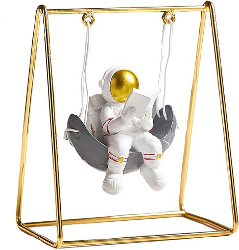 Astronaut Figurine Statue, Reading on Swing Figure Sculpture for Room Shelf & Desk Decor, Outer Space Themed Bedroom Decor, Spaceman Cake Topper Decoration Ornament Model in Saudi Arabia