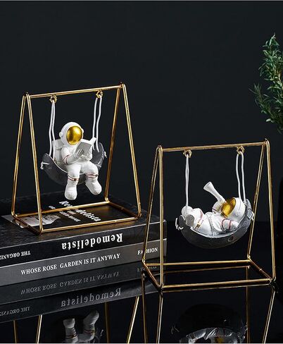 Astronaut Figurine Statue, Reading on Swing Figure Sculpture for Room Shelf & Desk Decor, Outer Space Themed Bedroom Decor, Spaceman Cake Topper Decoration Ornament Model in Saudi Arabia
