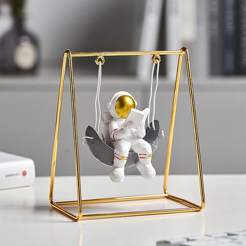 Astronaut Figurine Statue, Reading on Swing Figure Sculpture for Room Shelf & Desk Decor, Outer Space Themed Bedroom Decor, Spaceman Cake Topper Decoration Ornament Model in Saudi Arabia