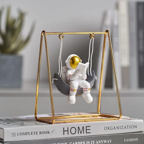 Astronaut Figurine Statue, Reading on Swing Figure Sculpture for Room Shelf & Desk Decor, Outer Space Themed Bedroom Decor, Spaceman Cake Topper Decoration Ornament Model in Saudi Arabia