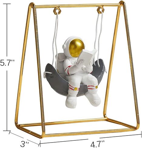 Astronaut Figurine Statue, Reading on Swing Figure Sculpture for Room Shelf & Desk Decor, Outer Space Themed Bedroom Decor, Spaceman Cake Topper Decoration Ornament Model in Saudi Arabia