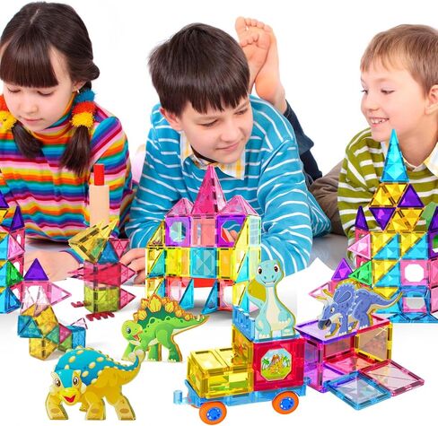 Jasonwell 110PCS Magnetic Tiles Building Blocks Set for Boys Girls Preschool Educational Magnet Construction Kit Stacking STEM Toys Christmas Birthday Gifts for Kids Toddlers 3 4 5 6 7 8 9 + Year Old in Kuwait