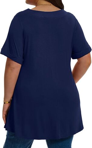 LARACE Women Plus Size Summer Tops Cuffed Short Sleeve Women's V Neck Tunics T-Shirts Blouses Clothes to Wear with Leggings in Kuwait