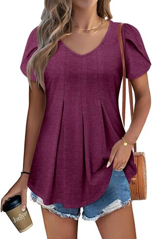 KISSMODA Womens Summer Tops Short Sleeve Floral Shirts Ladies V Neck Tunic Tops Loose Fit Tunics in Saudi Arabia