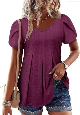 KISSMODA Womens Summer Tops Short Sleeve Floral Shirts Ladies V Neck Tunic Tops Loose Fit Tunics in Saudi Arabia