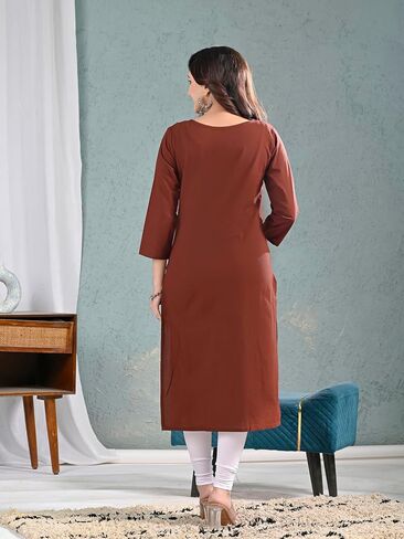 Ramkudi Womens Plain Cotton Kurti Top | Straight Fit Round Neck Kurta | 3/4 Sleeves Tunic Top | Casual Indian Kurti for Women in Kuwait
