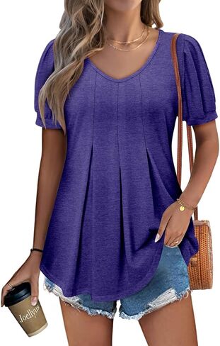 KISSMODA Womens Summer Tops Short Sleeve Floral Shirts Ladies V Neck Tunic Tops Loose Fit Tunics in Saudi Arabia