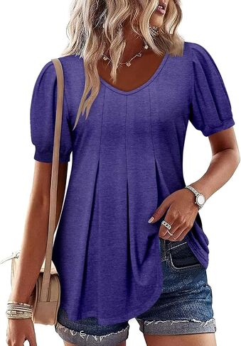 KISSMODA Womens Summer Tops Short Sleeve Floral Shirts Ladies V Neck Tunic Tops Loose Fit Tunics in Saudi Arabia