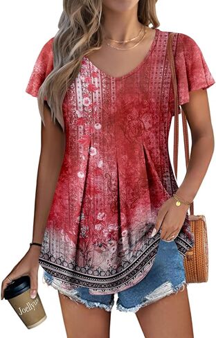 KISSMODA Womens Summer Tops Short Sleeve Floral Shirts Ladies V Neck Tunic Tops Loose Fit Tunics in Saudi Arabia