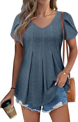 KISSMODA Womens Summer Tops Short Sleeve Floral Shirts Ladies V Neck Tunic Tops Loose Fit Tunics in Saudi Arabia