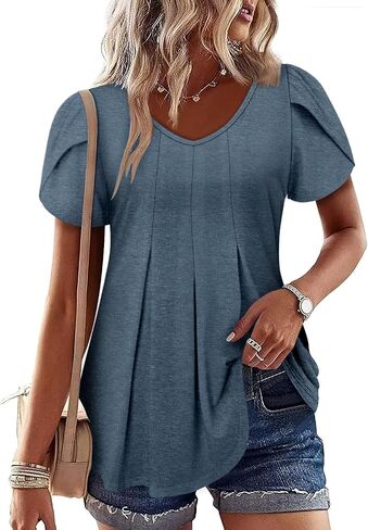 KISSMODA Womens Summer Tops Short Sleeve Floral Shirts Ladies V Neck Tunic Tops Loose Fit Tunics in Saudi Arabia