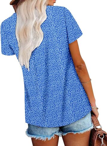 Magritta Women's T Shirts Trendy Fitted Pleated Front Summer Blouses Casual Buttons Round Neck Short Sleeve Tunic Tops in Saudi Arabia