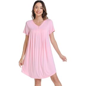 Nachila Lightgowns للنساء والنساء المصنوعة من الخيزران ، وأكمام قصيرة الأكمام نوم الزر فستان ناعم ناعم ملابس النوم