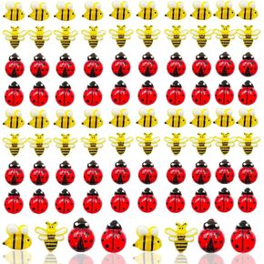 Suartus Mini Ladybug Bee Decor for Crafts - 200Pcs Resin Tiny Bee Ladybugs Figurines Miniature Ladybug Bee Figures for Fairy Garden Micro Landscaping,Bee Party Decorations