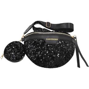 Women Girls Waist Bag Fanny Pack Sequins Waist Pouch Chest Crossbody Belt Bags Adjustable for Sports Daily,Black A#
