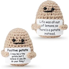 2 Pack Positive Funny Potato, 3 inch Knitted Doll Crochet Positive Potato with Positivity Affirmation Card for Hilarious Encouragement Gag Gifts