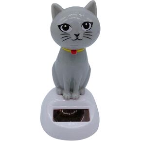 BWESOO Gray Cute Solar Powered Dancing Cat Figure - Swinging Solar, Cat Figurine Statue Swinging Car Dashboard Decoration Ornaments Dancing Car Dashboard Office Home Desk Decor