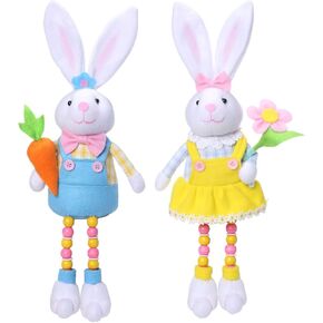 2Pcs Easter Bunny Plush Toys Decorations Easter Bunny Stuffed Animal Cute Rabbit Plush Easter Basket Stuffers Gifts Party Decor Home Table Decorations