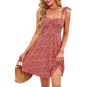 OURIN Women's Spring Sweetheart Neckline Tie Strap Summer Sundresses Sleeveless Mini Dress with Pockets