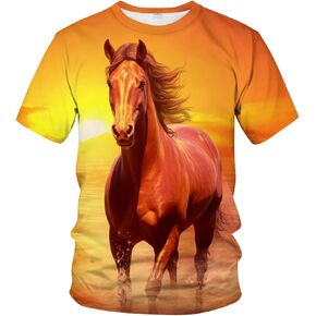 LAOLIUSN Men's Horse T-Shirt- Animal Theme, Realistic Graphic Tee Shirt