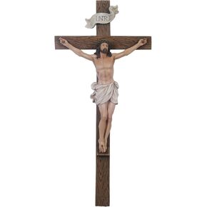 Grace4joy Wall Crucifix ، يسوع صليب للديكور المنزلي الكاثوليكي ، الصليب المطلي باليد معلقة عبر الهدايا الدينية Housewarming مجموعة عصر النهضة