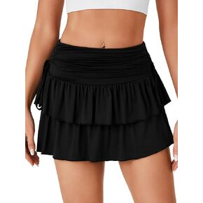 أوبويبين نساء روش عالي واسيت تنس الكشكش المتسلقات Skirts A-Line Mini تنورة مع شورتات