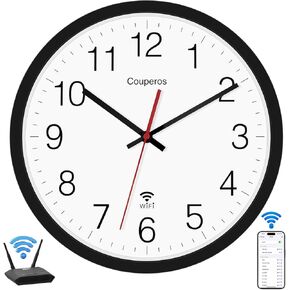 WiFi Wall Clock with Auto-DST 12 Inch, Silent Non-Ticking Round Analog Modern Battery Powered Clock Smart Analog WiFi Clock for Home Office Kitchen Bathroom