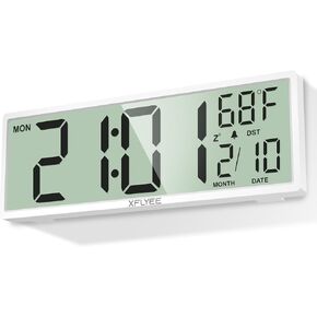 14.5'' Large Digital Wall Clock Battery Operated with Jumbo Numbers, Auto DST, Day, Date, Alarm, Temperature for Living Room, Bedroom, Desk Decor, Gift, LCD Screen Display Easy to Read and Set