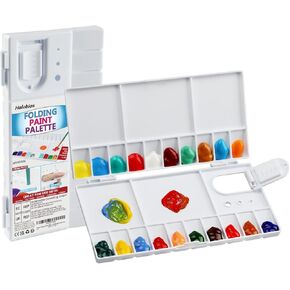 Watercolor Palette, Halobios Paint Palette with 20-Well and 5 Mixing Areas, Folding Paint Tray with Thumbhole and Paint Brush Holder, Plastic Painting Palette for Kids Beginners Artists