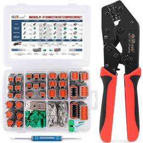 JRready IP68 Deutsch Connector Kit,DW5005 DT Connector Kit with Deutsch Crimp Tool,2 3 4 6 8 12 Pin Waterproof Connector with #16 Stamped Contacts(14-18AWG)/Deutsch Pin Removal Tool