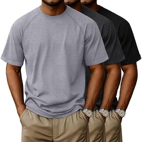 3 Pack Men's Big and Tall Cotton T-Shirts L-5XL Workout Raglan Short Sleeve Shirts Athletic Tops Casual Summer Tees