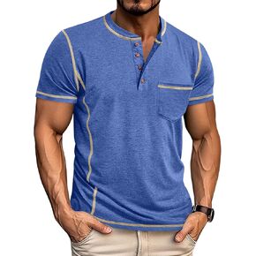 Angbater Men’s Henley Shirts Short Sleeve Casual Button Basic Tee Shirts Summer Lightweight T Shirts with Pocket