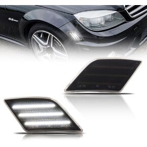 مصابيح علامة الجانب الأمامي LED Fender للفئة 2012-2014 MER-CEDES BEN-Z W204 LCI C250 C300 C350 C-CLASS ، مصابيح العلامات الجانبية المدخنة للعدسة المدخنة ، علامات جانبية LED بيضاء.