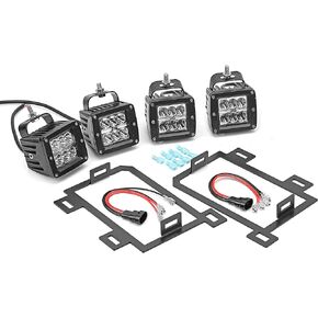4x 3 inch 24W LED Fog Light Pods with Plug Wiring Kit & Front Lower Hidden Bumper Mounting Bracket Compatible with Dodge Ram 1500 2013-2018