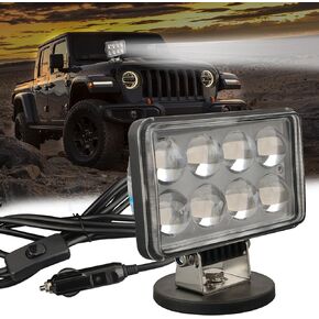 Magnetic LED Light Bar, 24W LED Light Spot with Magnetic Base Mount, Portable Strong Magnetic Base Searchlight for Jeep Offroad SUV Trucks Boat Lamp Fog Lights