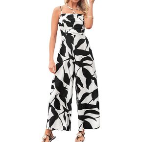 CUPSHE Women's Summer Jumpsuits Dressy Casual One Piece Outfits Sleeveless Overalls Printed Wide Leg Pants Vacation Rompers