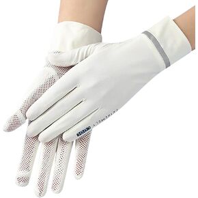 Holiberty Ladies Sun Protection Fingerless Gloves Summer Mesh Silky Cooling Women UV Driving Mittens Touchscreen Golf Cycling Gloves
