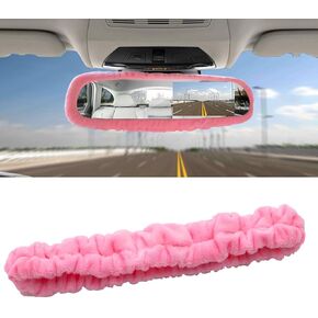 Elastic Plush Auto Rear View Mirror Protector - Stretchy Comfortable Car Rearview Mirror Cover - Automotive Interior Rearview Mirror Decorations - Car Mirror Accessories Universal for Vehicles (Pink) in Kuwait
