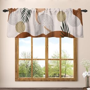 Renaiss 42 x 18 Inch Mid Century Boho Kitchen Curtains Valance Rod Pocket Geometric Modern Bohemian Arch Leaves Abstract Aesthetic Small Short Cafe Curtain Window Treatment Drapes Home Decoration