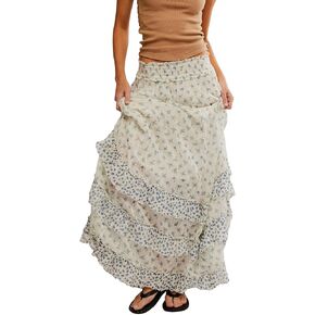 Free People Women's Brynn Printed Maxi Skirt, Ivory Combo-Ditsy