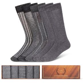 Luxe De Bamboo Rayon socks Mens Dress Socks for Men 9-12,Charcoal and Black socks for men 5-Pack in a Gift Box