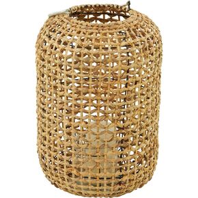 The Novogratz Metal Handmade Decorative Candle Lantern with Glass Holder and Handle, 13" x 13" x 19", Brown