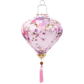LUOZZY Chinese Style Hanging Lantern Vietnamese Silk Lanterns Chinese Japanese Floral Pattern Hanging Lanterns Silk Cloth Oval Lanterns Garden Yard Decoration, Pink