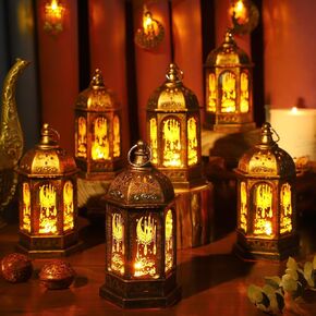 مصابيح مصابيح فانوس ميني رمضان - شمعة رمضان عيد مبارك مصابيح الزخارف الفانوس للمنزل ، ديكور الفناء على الجدار المنزلي ، الذهب
