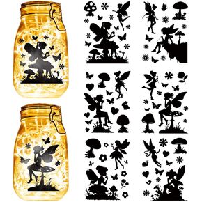 CREATCABIN 6 Sheets Christmas Fairy Mason Jar Decor Jar Sticker PVC Cutout Silhouettes Making Camping Decoration Scrapbook Ornaments Adhesive Waterproof for Glass Jar Lamp Diary Black 7.8x5.9 Inch in Saudi Arabia