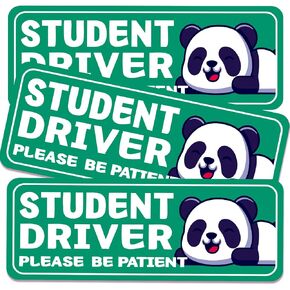 Student Driver Please Be Patient Car Magnet, Blue Panda Series Cute Picture, Patient with Reflective Magnetic Bumper Sticker Set Detachable, Novice Safety Signs.Set of 3