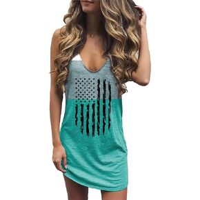 Chuntianran American Flag Flag Star Striped Tank Mini Dress for Women Summer V Dress Dresses 4 July USA Flag T Chirts Trans
